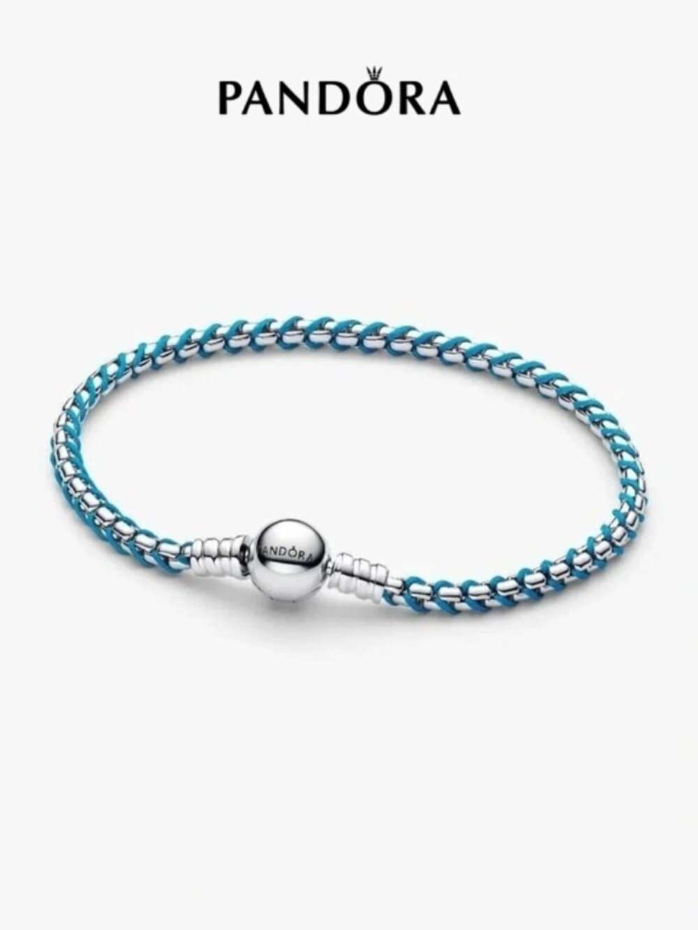 Pandora Turquoise Braided Leather Bracelet with Silver Ball Clasp